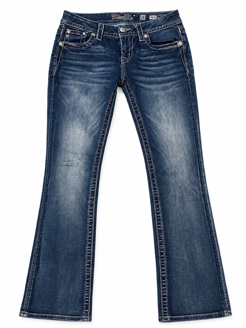 Miss Me med wash distressed signature rise bootcut jeans